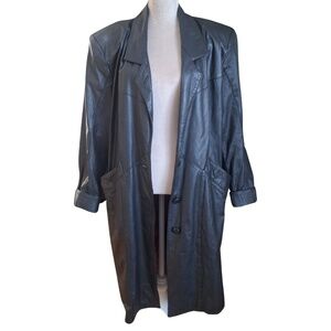 VTG 80s Black Leather Trench Coat Retro Oversized Leathers by Rapport Women's L